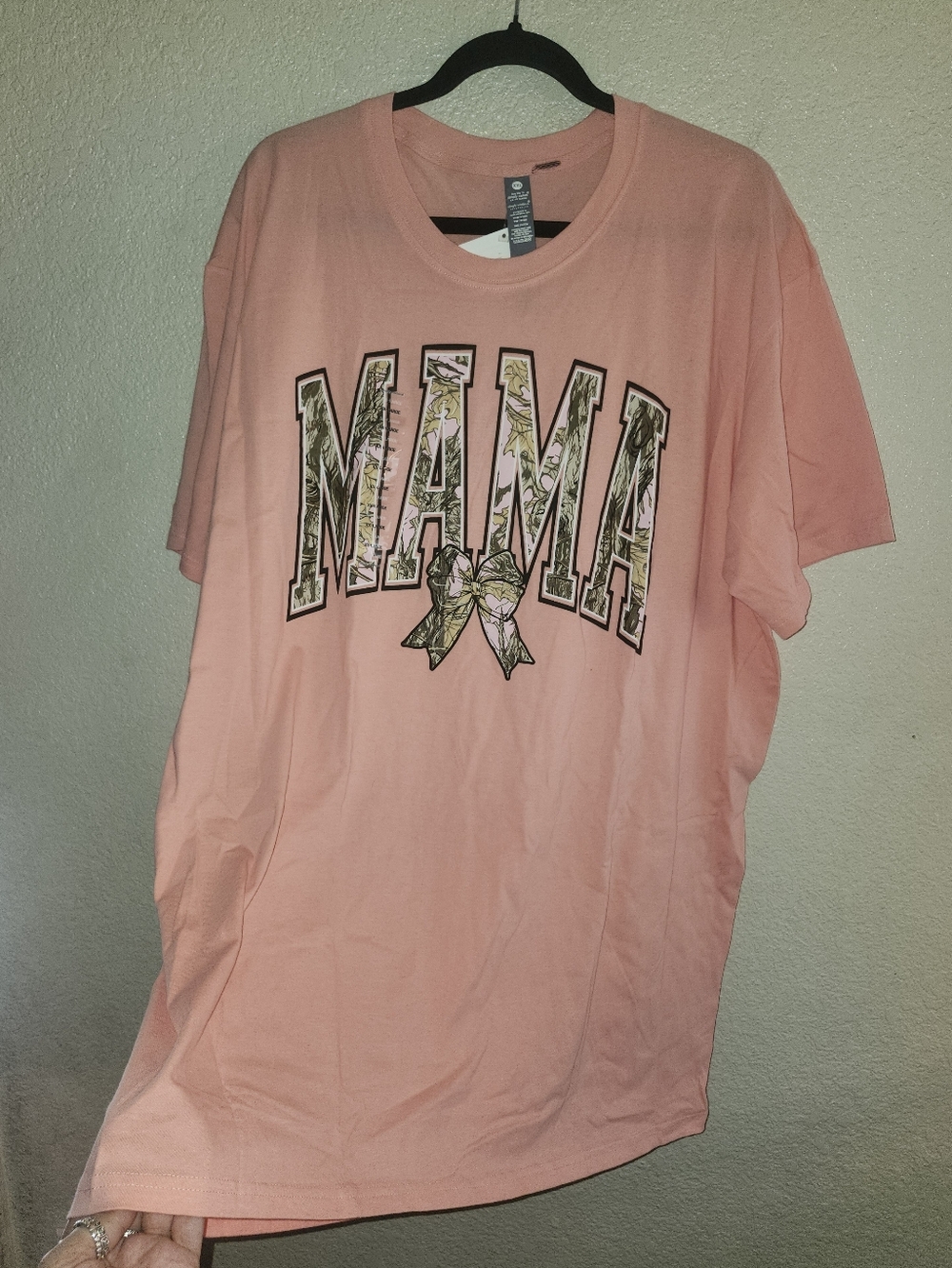 NWT Simply Southern "MAMA Pink🩷Camo🤎Bow🎀 Graphic T-Shirt" 💯Cotton PEACH🍑XXL - Picture 9 of 11